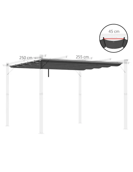 Outsunny Retractable Pergola Shade Cover, Replacement Canopy Fabric for 3 x 3 (m) Pergola, Gazebo Retractable Roof, Dark Grey