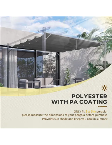 Outsunny Retractable Pergola Shade Cover, Replacement Canopy Fabric for 3 x 3 (m) Pergola, Gazebo Retractable Roof, Dark Grey