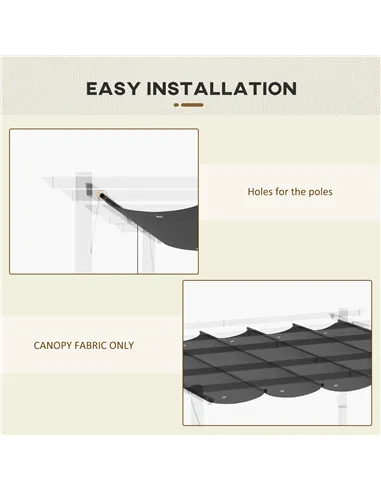 Outsunny Retractable Pergola Shade Cover, Replacement Canopy Fabric for 3 x 3 (m) Pergola, Gazebo Retractable Roof, Dark Grey