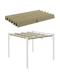 Outsunny Retractable Pergola Shade Cover, Replacement Canopy Fabric for 3 x 3 (m) Pergola, Gazebo Retractable Roof, Tan