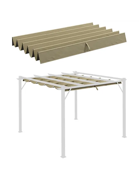 Outsunny Retractable Pergola Shade Cover, Replacement Canopy Fabric for 3 x 3 (m) Pergola, Gazebo Retractable Roof, Tan