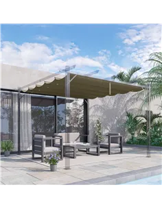 Outsunny Retractable Pergola Shade Cover, Replacement Canopy Fabric for 3 x 3 (m) Pergola, Gazebo Retractable Roof, Tan 2