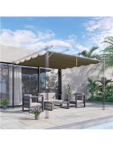 Outsunny Retractable Pergola Shade Cover, Replacement Canopy Fabric for 3 x 3 (m) Pergola, Gazebo Retractable Roof, Tan