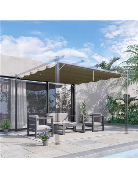 Outsunny Retractable Pergola Shade Cover, Replacement Canopy Fabric for 3 x 3 (m) Pergola, Gazebo Retractable Roof, Tan