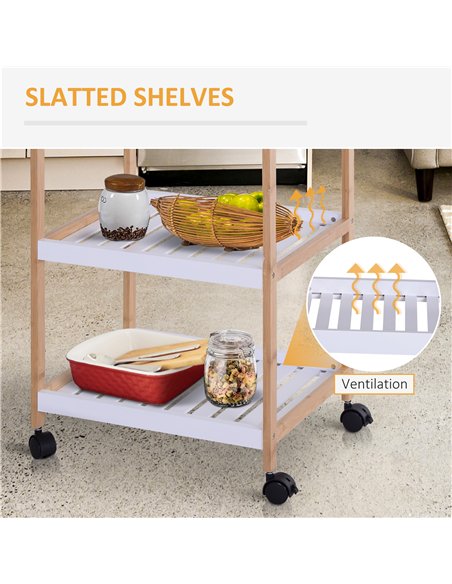 HOMCOM 3-Tier Mobile Kitchen Trolley Cart Storage Shelves Rack Rolling Wheels White 46 x 35 x 74.5 cm