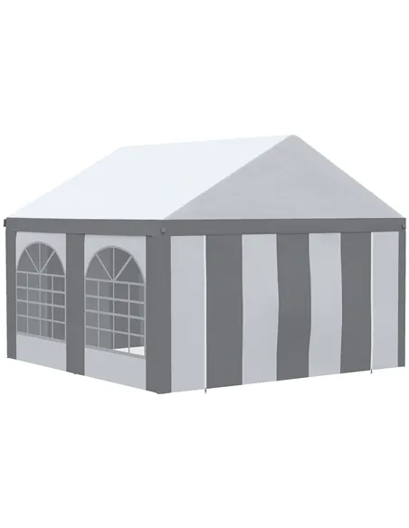 Outsunny 4 x 4m Galvanised Party Tent, Marquee Gazebo with Sides, Four Windows and Double Doors, for Parties, Wedding and Events