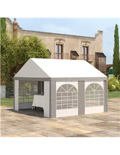 Outsunny 4 x 4m Galvanised Party Tent, Marquee Gazebo with Sides, Four Windows and Double Doors, for Parties, Wedding and Events 2