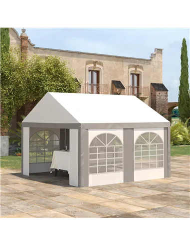 Outsunny 4 x 4m Galvanised Party Tent, Marquee Gazebo with Sides, Four Windows and Double Doors, for Parties, Wedding and Events