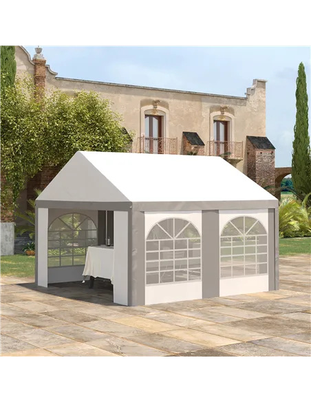 Outsunny 4 x 4m Galvanised Party Tent, Marquee Gazebo with Sides, Four Windows and Double Doors, for Parties, Wedding and Events
