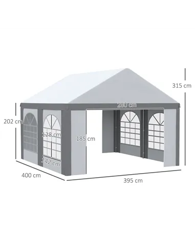 Outsunny 4 x 4m Galvanised Party Tent, Marquee Gazebo with Sides, Four Windows and Double Doors, for Parties, Wedding and Events