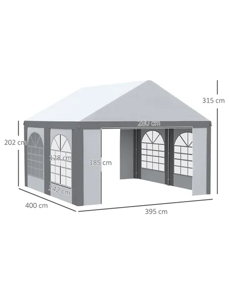 Outsunny 4 x 4m Galvanised Party Tent, Marquee Gazebo with Sides, Four Windows and Double Doors, for Parties, Wedding and Events
