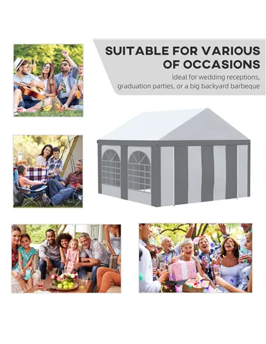 Outsunny 4 x 4m Galvanised Party Tent, Marquee Gazebo with Sides, Four Windows and Double Doors, for Parties, Wedding and Events