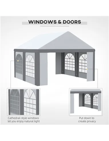 Outsunny 4 x 4m Galvanised Party Tent, Marquee Gazebo with Sides, Four Windows and Double Doors, for Parties, Wedding and Events