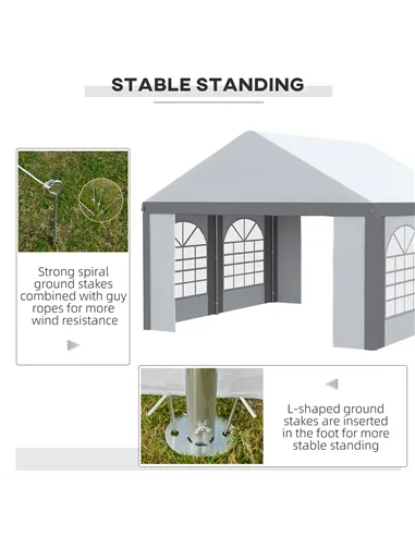 Outsunny 4 x 4m Galvanised Party Tent, Marquee Gazebo with Sides, Four Windows and Double Doors, for Parties, Wedding and Events