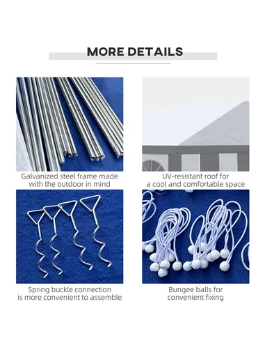 Outsunny 4 x 4m Galvanised Party Tent, Marquee Gazebo with Sides, Four Windows and Double Doors, for Parties, Wedding and Events