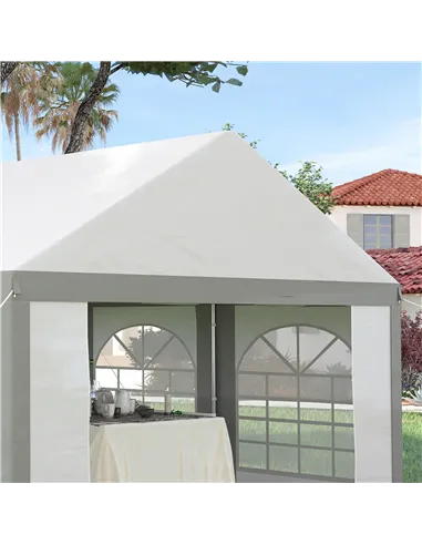 Outsunny 4 x 4m Galvanised Party Tent, Marquee Gazebo with Sides, Four Windows and Double Doors, for Parties, Wedding and Events