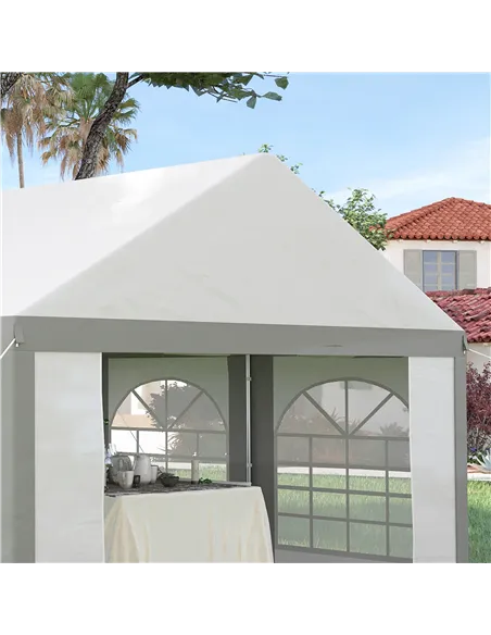 Outsunny 4 x 4m Galvanised Party Tent, Marquee Gazebo with Sides, Four Windows and Double Doors, for Parties, Wedding and Events