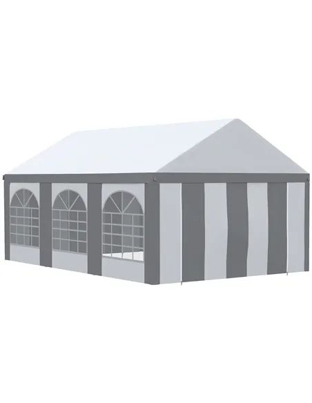 Outsunny 6 x 4m Galvanised Party Tent, Marquee Gazebo with Sides, Six Windows and Double Doors, for Parties, Wedding and Events