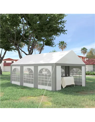 Outsunny 6 x 4m Galvanised Party Tent, Marquee Gazebo with Sides, Six Windows and Double Doors, for Parties, Wedding and Events