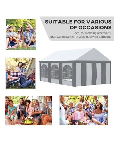 Outsunny 6 x 4m Galvanised Party Tent, Marquee Gazebo with Sides, Six Windows and Double Doors, for Parties, Wedding and Events