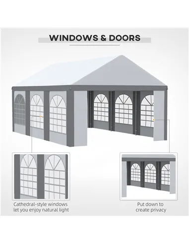 Outsunny 6 x 4m Galvanised Party Tent, Marquee Gazebo with Sides, Six Windows and Double Doors, for Parties, Wedding and Events