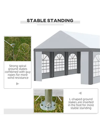 Outsunny 6 x 4m Galvanised Party Tent, Marquee Gazebo with Sides, Six Windows and Double Doors, for Parties, Wedding and Events