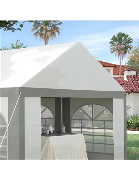 Outsunny 6 x 4m Galvanised Party Tent, Marquee Gazebo with Sides, Six Windows and Double Doors, for Parties, Wedding and Events