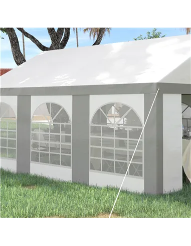 Outsunny 6 x 4m Galvanised Party Tent, Marquee Gazebo with Sides, Six Windows and Double Doors, for Parties, Wedding and Events