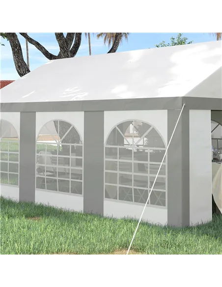 Outsunny 6 x 4m Galvanised Party Tent, Marquee Gazebo with Sides, Six Windows and Double Doors, for Parties, Wedding and Events