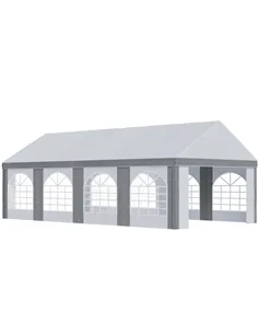 Outsunny 8 x 4m Galvanised Party Tent, Marquee Gazebo with Sides, Eight Windows and Double Doors, for Parties, Wedding and Event