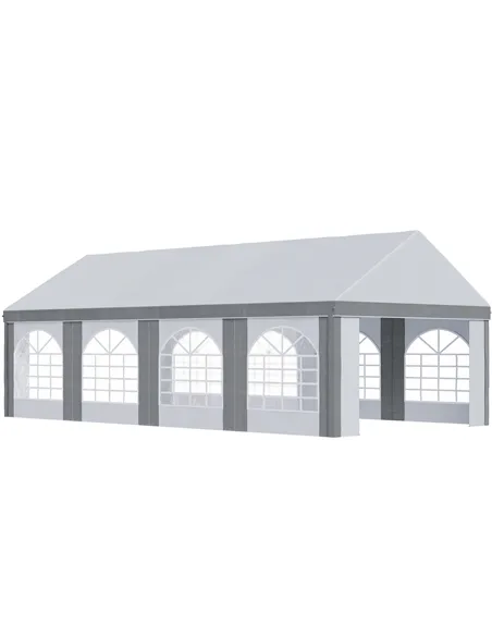 Outsunny 8 x 4m Galvanised Party Tent, Marquee Gazebo with Sides, Eight Windows and Double Doors, for Parties, Wedding and Event