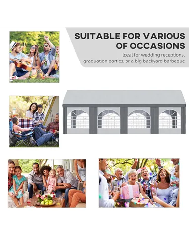 Outsunny 8 x 4m Galvanised Party Tent, Marquee Gazebo with Sides, Eight Windows and Double Doors, for Parties, Wedding and Event