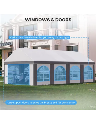 Outsunny 8 x 4m Galvanised Party Tent, Marquee Gazebo with Sides, Eight Windows and Double Doors, for Parties, Wedding and Event
