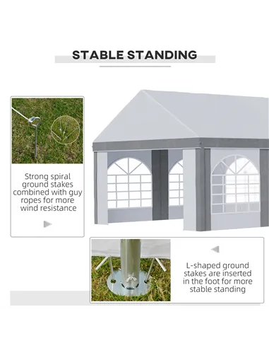 Outsunny 8 x 4m Galvanised Party Tent, Marquee Gazebo with Sides, Eight Windows and Double Doors, for Parties, Wedding and Event