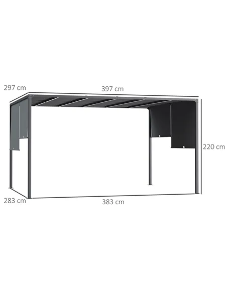 Outsunny 3(m) x 4m Metal Pergola with LED Lights, Outdoor Garden Pergola with Sliding Roof, Solar Powered, for BBQ, Lawn, Dark G