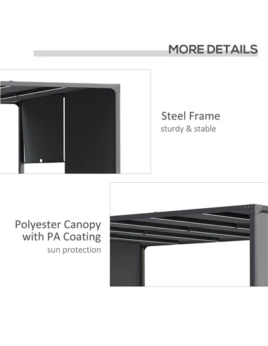 Outsunny 3(m) x 4m Metal Pergola with LED Lights, Outdoor Garden Pergola with Sliding Roof, Solar Powered, for BBQ, Lawn, Dark G