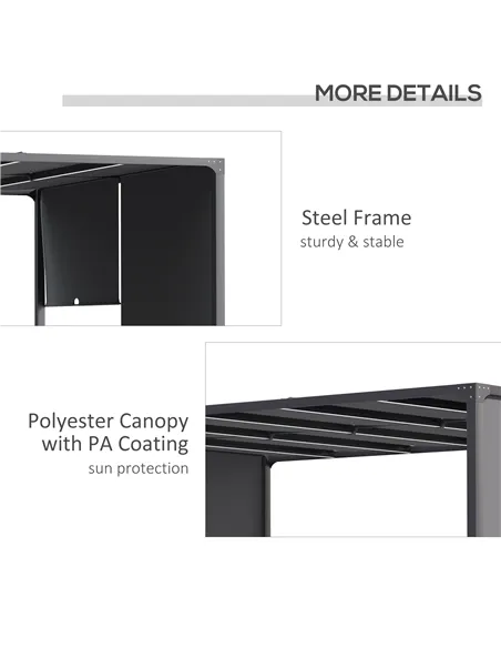 Outsunny 3(m) x 4m Metal Pergola with LED Lights, Outdoor Garden Pergola with Sliding Roof, Solar Powered, for BBQ, Lawn, Dark G