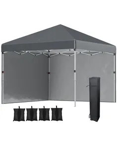 Outsunny 3 x 3 (M) Pop Up Gazebo, UPF 30+ with 2 Sidewalls, Leg Weight Bags and Wheeled Bag, Height Adjustable Party Tent Event 