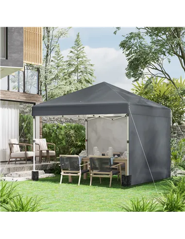 Outsunny 3 x 3 (M) Pop Up Gazebo, UPF 30+ with 2 Sidewalls, Leg Weight Bags and Wheeled Bag, Height Adjustable Party Tent Event 