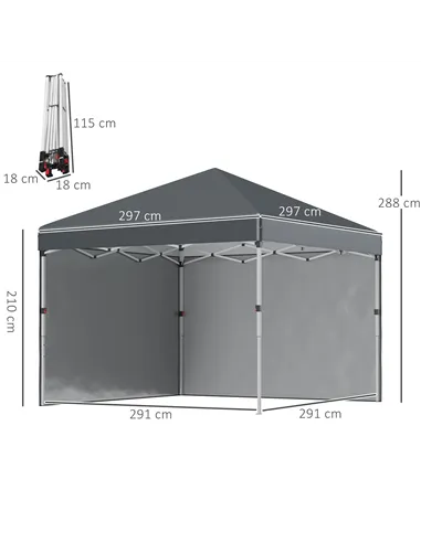Outsunny 3 x 3 (M) Pop Up Gazebo, UPF 30+ with 2 Sidewalls, Leg Weight Bags and Wheeled Bag, Height Adjustable Party Tent Event 