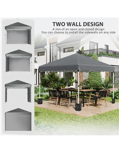 Outsunny 3 x 3 (M) Pop Up Gazebo, UPF 30+ with 2 Sidewalls, Leg Weight Bags and Wheeled Bag, Height Adjustable Party Tent Event 