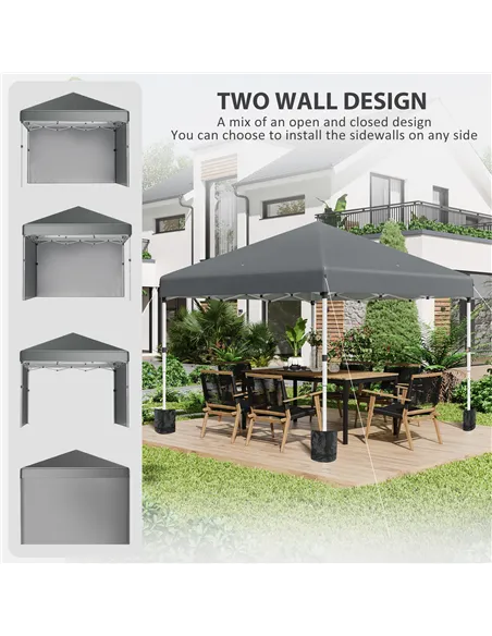 Outsunny 3 x 3 (M) Pop Up Gazebo, UPF 30+ with 2 Sidewalls, Leg Weight Bags and Wheeled Bag, Height Adjustable Party Tent Event 