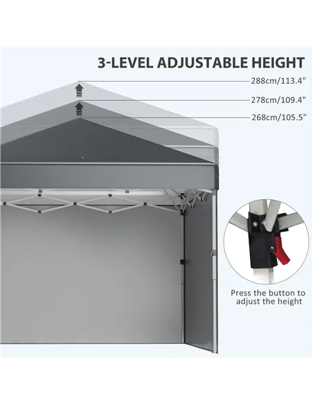 Outsunny 3 x 3 (M) Pop Up Gazebo, UPF 30+ with 2 Sidewalls, Leg Weight Bags and Wheeled Bag, Height Adjustable Party Tent Event 