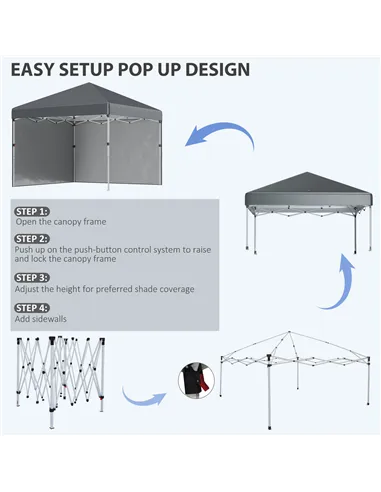 Outsunny 3 x 3 (M) Pop Up Gazebo, UPF 30+ with 2 Sidewalls, Leg Weight Bags and Wheeled Bag, Height Adjustable Party Tent Event 