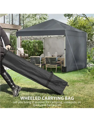 Outsunny 3 x 3 (M) Pop Up Gazebo, UPF 30+ with 2 Sidewalls, Leg Weight Bags and Wheeled Bag, Height Adjustable Party Tent Event 