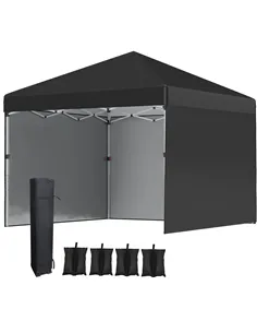 Outsunny 3 x 3 (M) Pop Up Gazebo Event Shelter, Height Adjustable Party Tent with 3 Sidewalls, Weight Bags and Wheeled Bag
