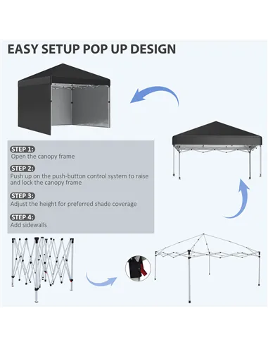 Outsunny 3 x 3 (M) Pop Up Gazebo Event Shelter, Height Adjustable Party Tent with 3 Sidewalls, Weight Bags and Wheeled Bag