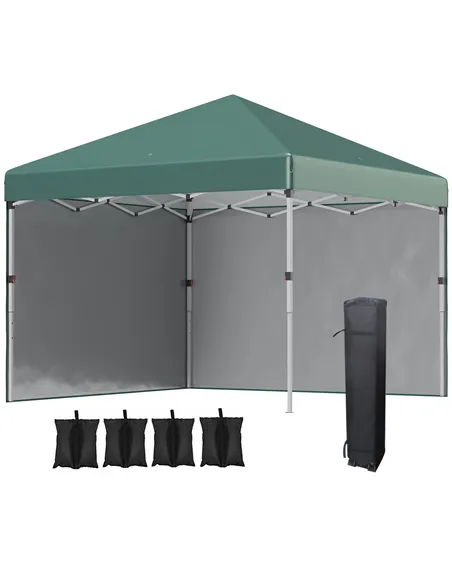 Outsunny 3 x 3 (M) Pop Up Gazebo, UPF 30+ with 2 Sidewalls, Leg Weight Bags and Wheeled Bag, Height Adjustable Party Tent Event 