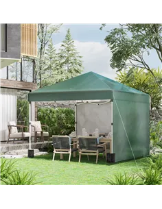Outsunny 3 x 3 (M) Pop Up Gazebo, UPF 30+ with 2 Sidewalls, Leg Weight Bags and Wheeled Bag, Height Adjustable Party Tent Event  2