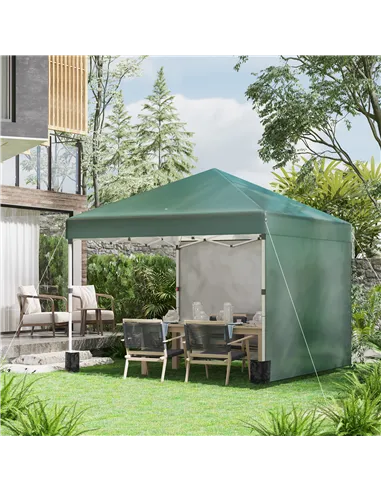 Outsunny 3 x 3 (M) Pop Up Gazebo, UPF 30+ with 2 Sidewalls, Leg Weight Bags and Wheeled Bag, Height Adjustable Party Tent Event 